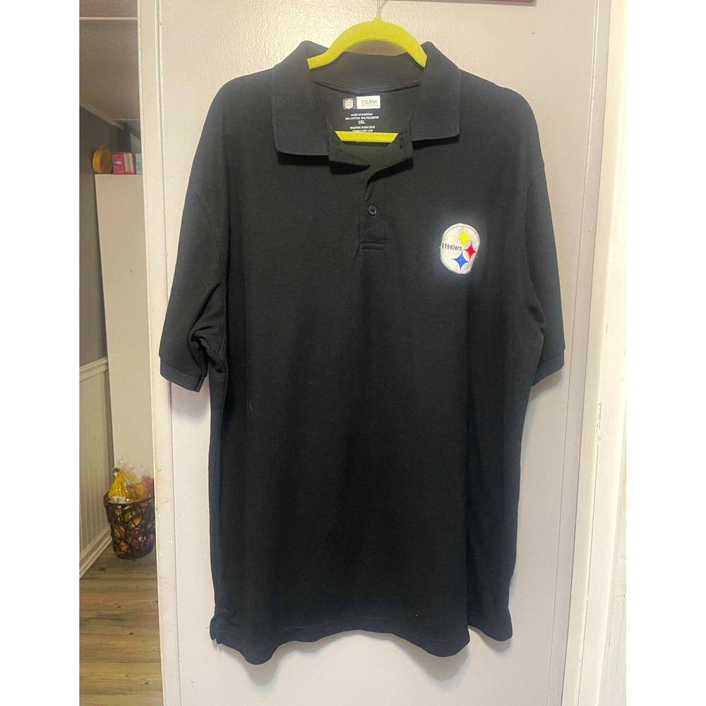 NFL Team Apparel Pittsburgh Steelers Black Polo Shirt Mens 2XL Short Sleeve